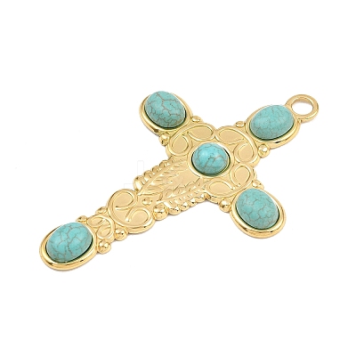 Bohemian Style 304 Stainless Steel with Synthetic Turquoise Big Pendants STAS-G381-02G-09-1