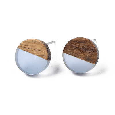 Transparent Resin & Walnut Wood Stud Earrings EJEW-N017-008-A01-1