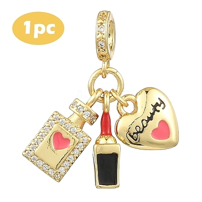1Pc Valentine's Day Brass Micro Pave Clear Cubic Zirconia Enamel European Dangle Charms KK-YW0002-60-1