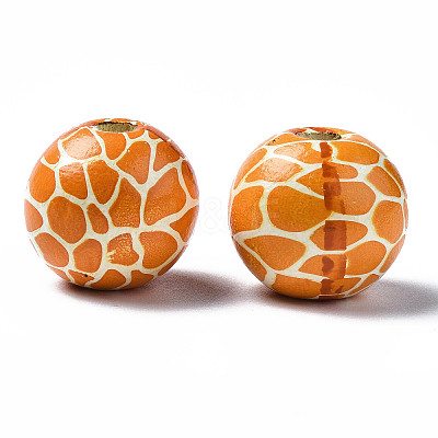 Painted Natural Wood European Beads X-WOOD-S057-055-1