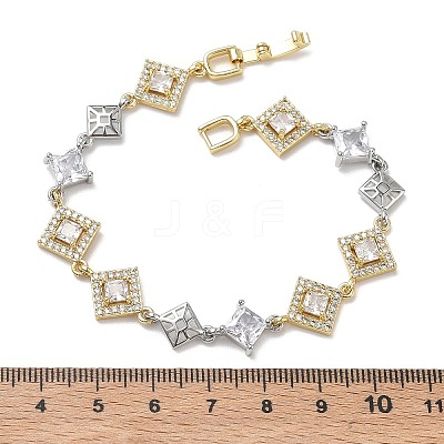 Brass Micro Pave Clear Cubic Zirconia Link Chain Bracelets for Women BJEW-C156-06C-PG-1