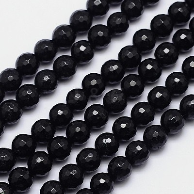 Faceted Round Natural Black Tourmaline Bead Strands G-I160-02-8mm-1