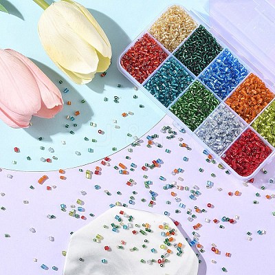 4000Pcs 10 Colors 8/0 Glass Bugle Beads SEED-YW0002-69-1