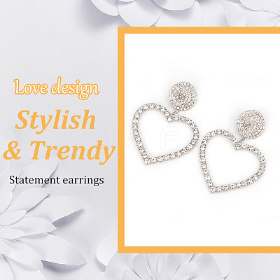 2 Pairs 2 Colors Crystal Rhinestone Hollow Out Heart Dangle Stud Earrings EJEW-AN0001-26-1