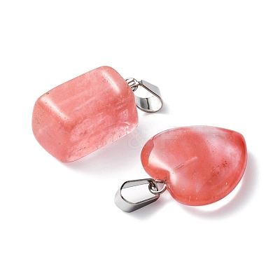 12Pcs 5 Styles Cherry Quartz Glass Pendants G-FS0005-61-1