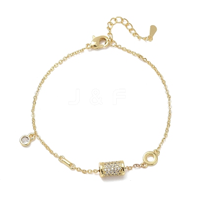 Brass Micro Pave Clear Cubic Zirconia Column Charm Bracelets KK-CBA6980-26G-1