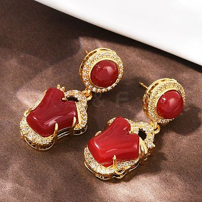 Brass Micro Pave Clear Cubic Zirconia Flat Round with Nuggets Dangle Stud Earrings EJEW-Z131-02G-1