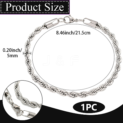 1Pc 5MM 304 Stainless Steel Rope Chain Bracelets for Women BJEW-DJ0001-85-1