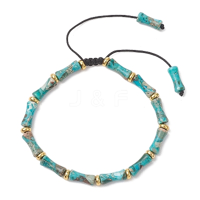 Natural Dyed Imperial Jasper & Brass Beads Braided Bead Bracelets BJEW-JB13418-01-1