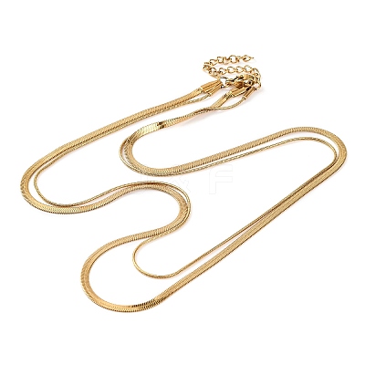 304 Stainless Steel Double Layer Round Snake Chain & Herringbone Chain Necklaces for Women LS-NJEW-G140-16A-G-1