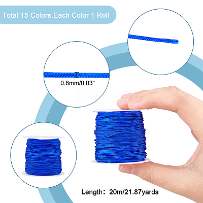15 Rolls 15 Colors Nylon Satin Rattail Cord NWIR-PH0002-04-1