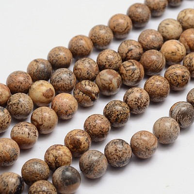 Round Natural Picture Jasper Bead Strands G-L419-89-1