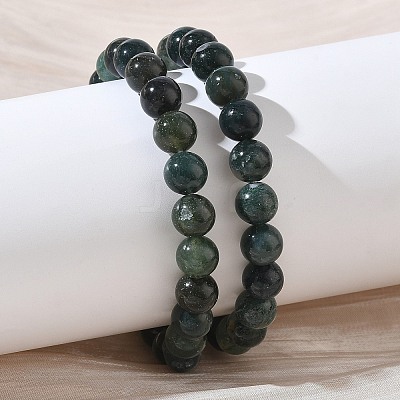 Natural Moss Agate Round Beaded Stretch Bracelets GG-CBA12F1-02A-08-1