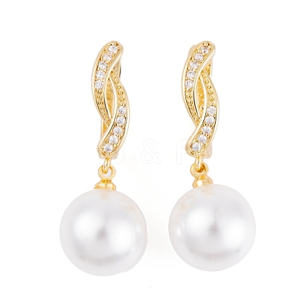Rack Plating Brass Clear Cubic Zirconia ABS Pearl Earrings EJEW-S219-15G-04-1