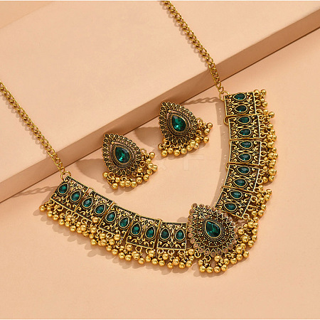 Teardrop Alloy Rhinestone Pendant Necklaces & Dangle Earrings Sets for Women WGDDD7F-03-1