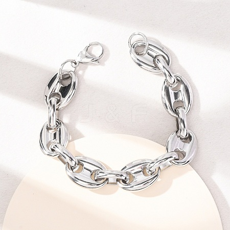 304 Stainless Steel Coffee Bean Link Chain Bracelets for Women Men BJEW-F529-10B-P-1