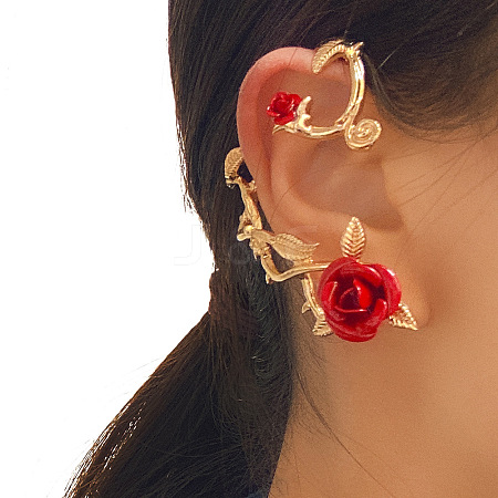 Alloy Rose Flower Stud Earrings EJEW-C058-01LG-1