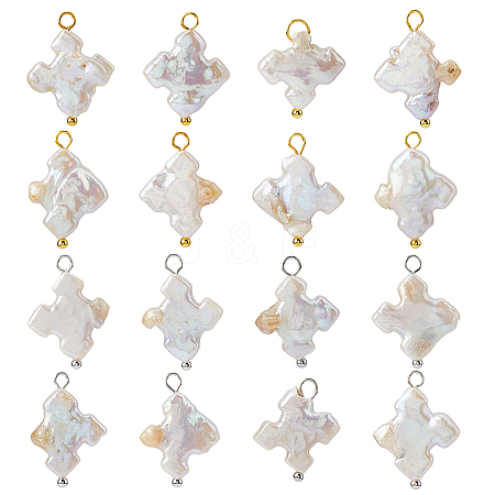 16Pcs 2 Styles Natural Baroque Pearl Pendants PALLOY-HS00047-1
