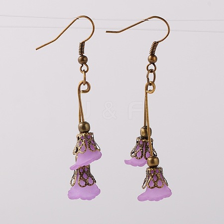 Dangling Transparent Acrylic Flower Pendant Earrings EJEW-JE01334-02-1