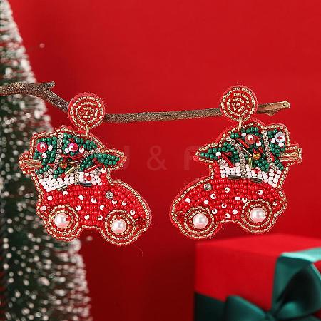 Christmas Style Handmade Glass Seed Beads Dangle Stud Earrings DO5913-1