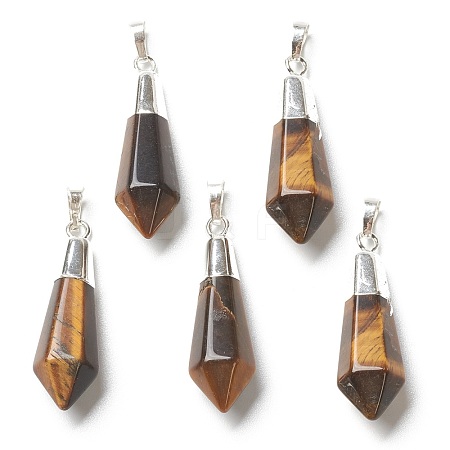 Natural Tiger Eye Pointed Pendants G-P445-E09-1