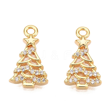 Christmas Theme Brass Micro Pave Clear Cubic Zirconia Pendants KK-T073-19G-1