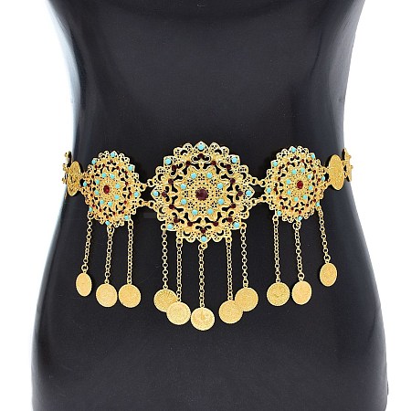 Alloy Colorful Rhinestone Flower Coin Tassel Waist Belly Chains for Women FS-WGD7CCF-01-1