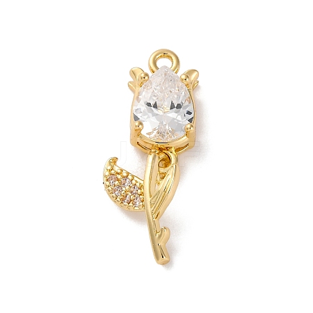 Ion Plating(IP) Brass Micro Pave Cubic Zirconia Tulip Pandents KK-U042-02G-01-1