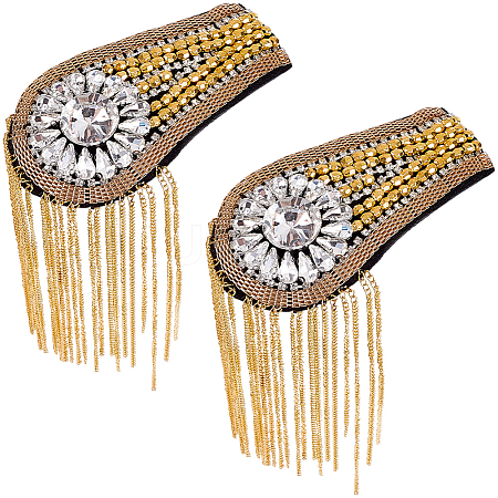 Teardrop Iron Chain Tassel with Rhinestone Epaulettes AJEW-WH20006-326C-G-1