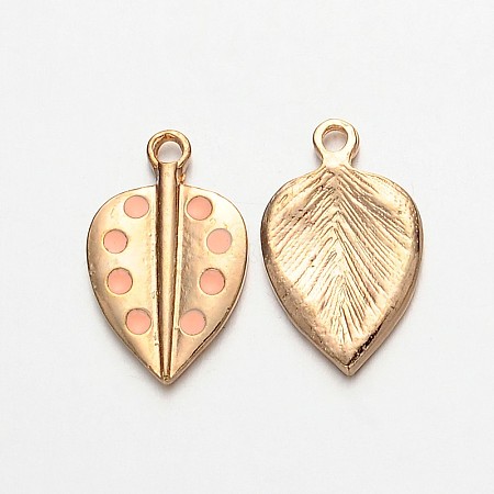 Light Gold Plated Alloy Enamel Leaf Pendants ENAM-J543-02KCG-1