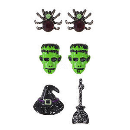 3 Pairs Halloween Alloy Enamel Stud Earrings FS-WG03594-15-1