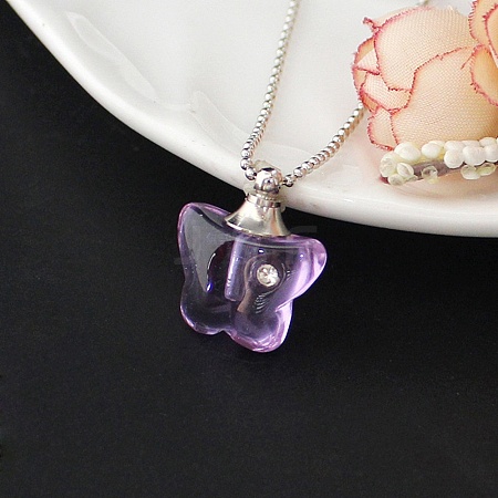 Medium Purple Glass Perfume Bottle Pendant Necklaces PW-WGF3857-16-1