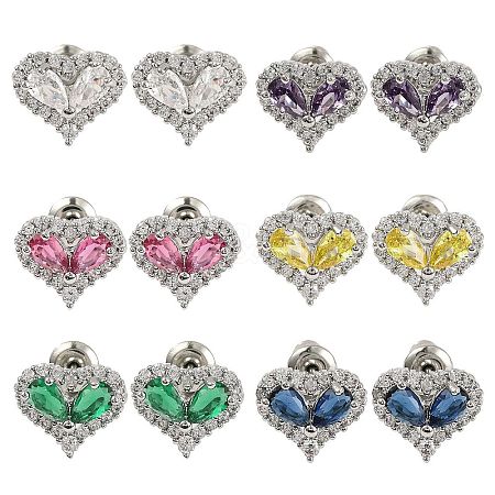 Cubic Zirconia Heart Stud Earrings EJEW-I304-17P-1