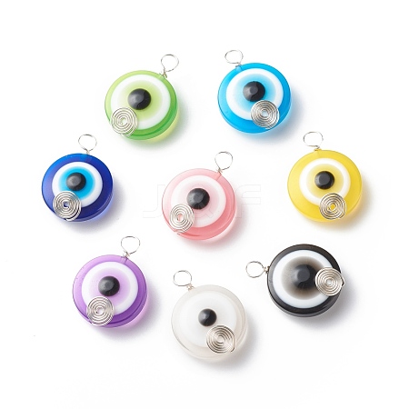 Transparent Evil Eye Resin Pendants PALLOY-JF01846-02-1