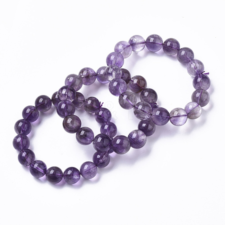 Natural Amethyst Stretch Beaded Bracelets G-R465-58C-1