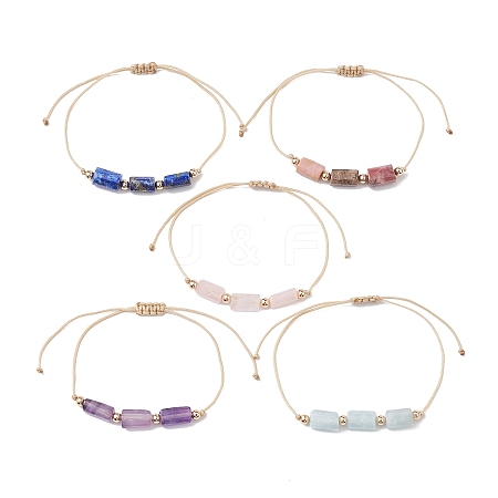 Natural Mixed Gemstone Colunm Braided Bead Bracelet BJEW-JB09761-1