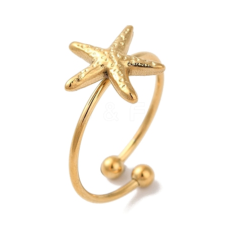 Ion Plating (IP) 304 Stainless Steel Starfish Open Cuff Rings for Women RJEW-M167-08B-G-1