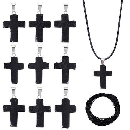 20Pcs Natural Black Agate Pendants Necklace Macking G-UN0001-09B-1