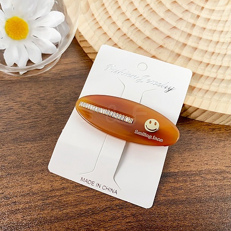 Oval with Smile Face Cellulose Acetate(Resin) Claw Hair Clips PW-WGCC0F2-03-1