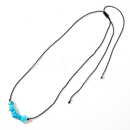 Synthetic Turquoise Chip Beaded Adjustable Necklaces with Synthetic Non-magnetic Hematite Square Beads TO0645-6-1