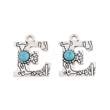 Synthetic Turquoise & Alloy Pendants PALLOY-H146-01AS-E-1
