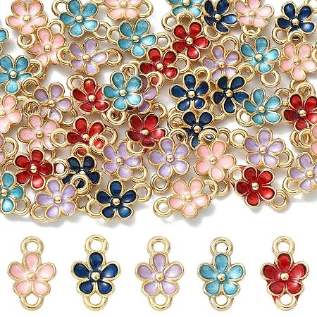50Pcs 5 Colors Zinc Alloy Enamel Connector Charms ENAM-YW0009-01-1