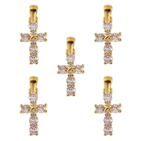 5Pcs Brass Micro Pave Clear Cubic Zirconia Pendant ZIRC-SZ0002-16-1