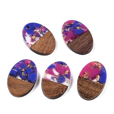 Transparent Resin and Walnut Wood Pendants RESI-T057-04G-1