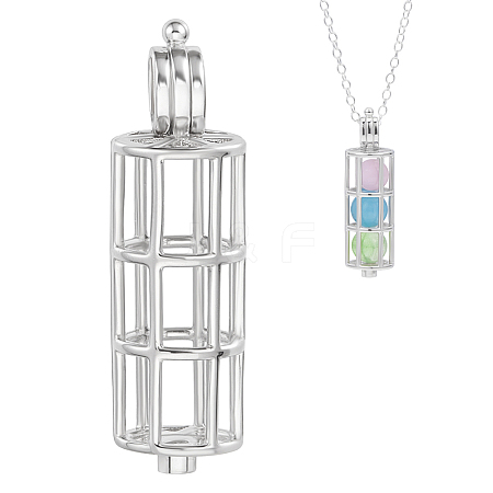 1Pc 925 Sterling Silver Column Bead Cage Pendants STER-BC0003-94-1