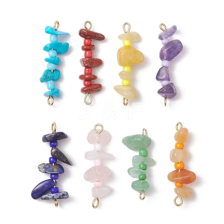 8Pcs 8 Styles Mixed Gemstone Chip Beaded Connector Charms PALLOY-JF03318-01-1