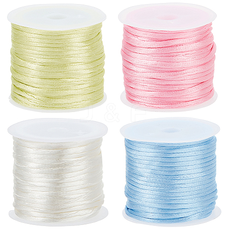 4 Rolls 4 Colors Nylon Satin Rattail Cords NWIR-SC0001-20B-1