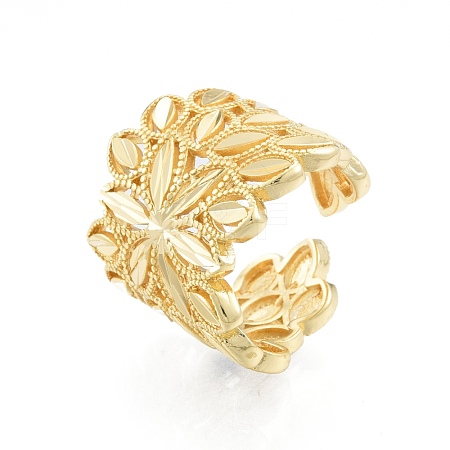 Brass Flower Open Cuff Ring RJEW-I084-03G-1