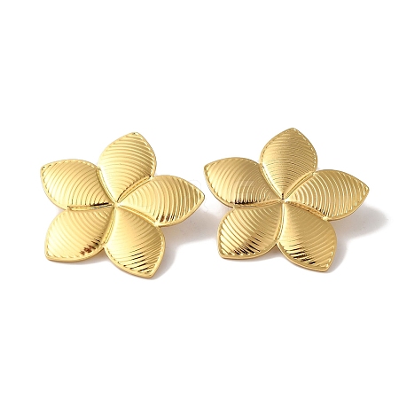 Textured Flower Ion Plating(IP) 304 Stainless Steel Stud Earrings for Women EJEW-L287-009G-1