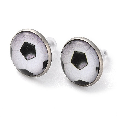Sport Balls Glass & 304 Stainless Steel Stud Earrings for Women EJEW-H005-01P-01-1